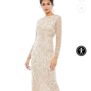 Mac Duggal Cocktail Dress 8 Allover Beading NWT 10812 Porcelain color